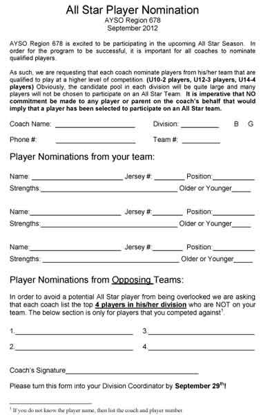 All-Star Player Nomination Form